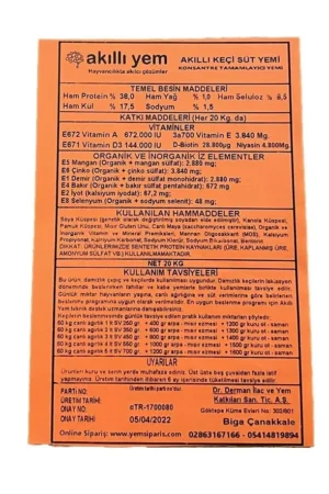Akıllı Yem 38 HP Konsantre Keçi Süt Yemi 20 KG