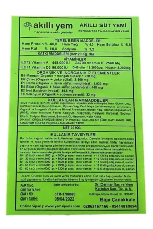Akıllı Yem 40 HP Konsantre Süt Yemi 20 KG