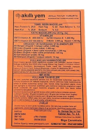 Akıllı Yem 25 HP Konsantre Tavuk Yumurta Yemi 20 KG